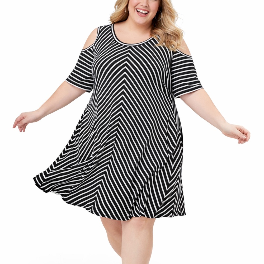 Lane Bryant Black/white Stripe Cold Shoulder Dress Size 26/28 A 5